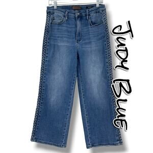 Judy Blue Laura Jeans 11/30 Braided Side Seam High Rise Wide Leg Crop JB88850